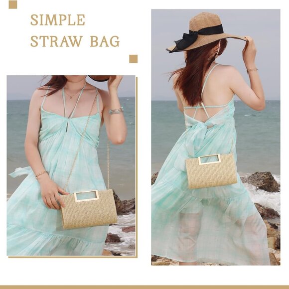 Top Handle Straw Clutch for Women Summer Clutch Straw Evening Bag Raffia Crossbo - Picture 8 of 8
